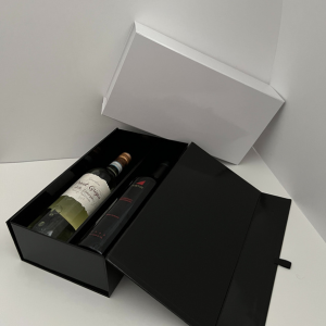 EZA1112 13.5X7X3.5 GLOSS BLACK, WHITE FOR 2 BOTTLES OF WINE & INSERT